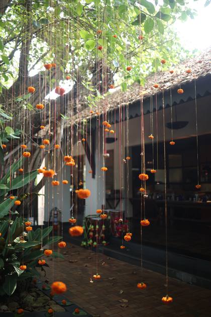 Ceiling and Floral detail — Welcome Lunch decor — Alila Diwa Goa
